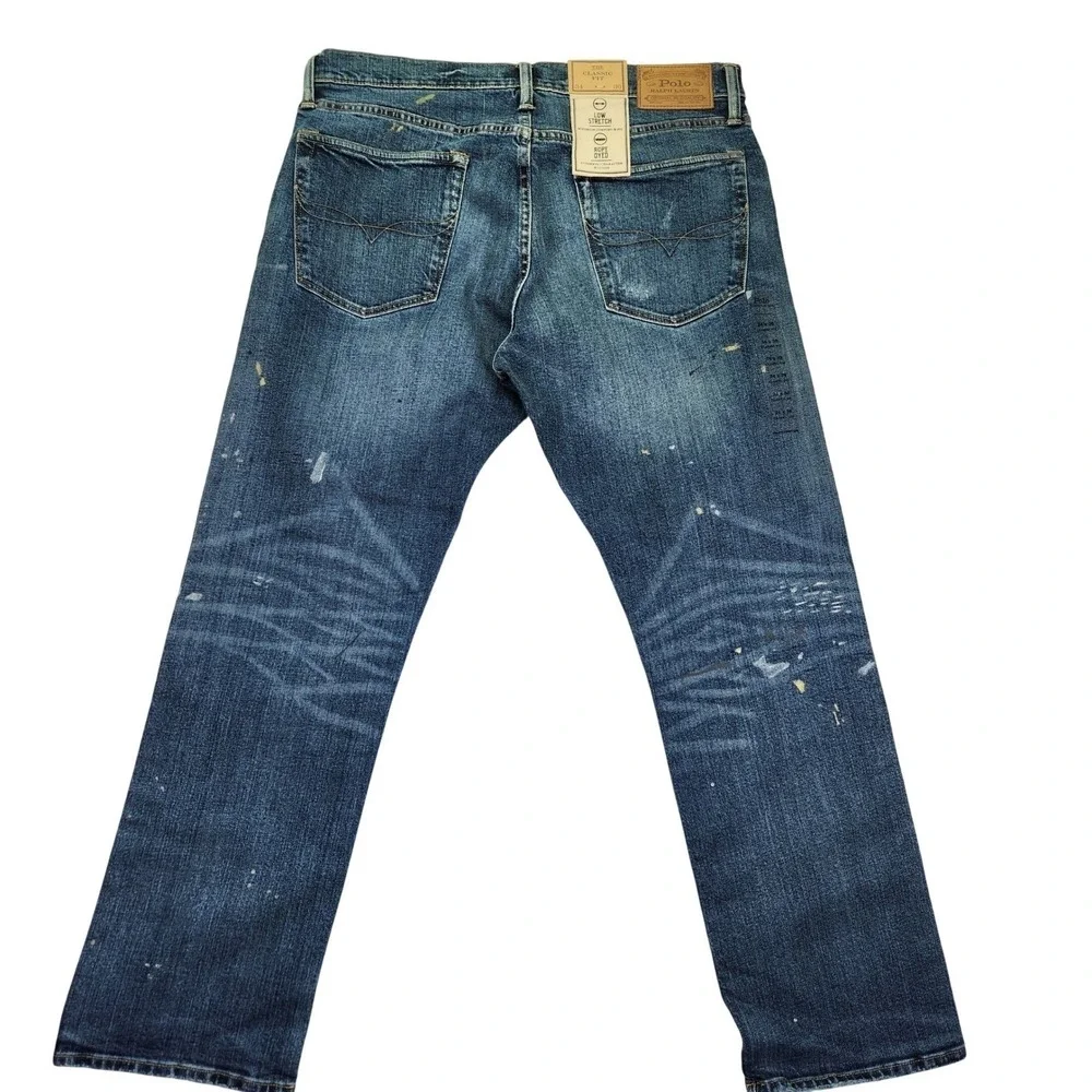 NWT Polo Ralph Lauren Classic Fit Paint Splatter Jeans 34x29 Button‎ Fly